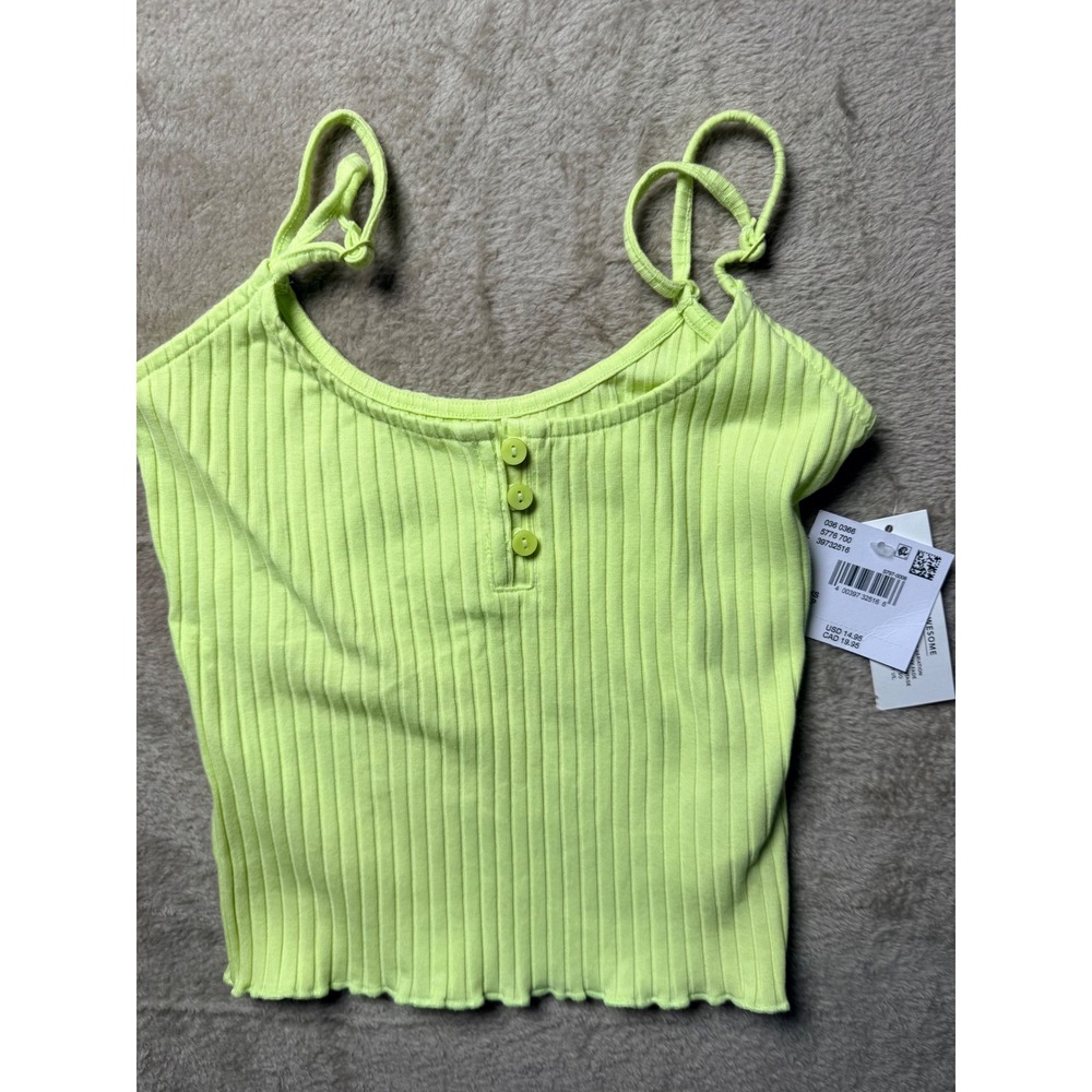American Eagle Lime‎ Green Ribbed Henley Cami Top Lettuce Hem XS NWT Basics